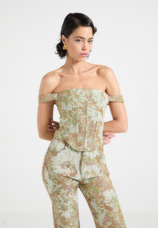 Jacquard Bardot Corset Top - Sage