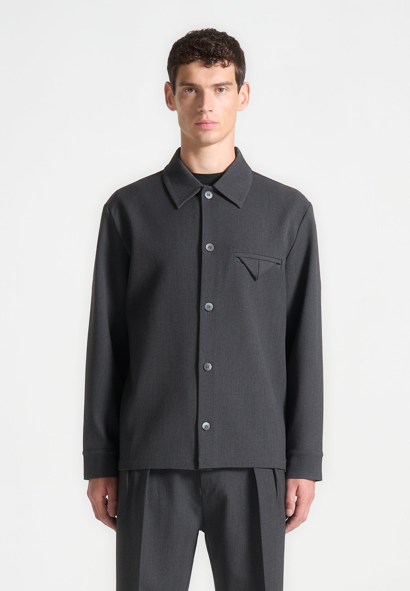 Hatched Tailored Overshirt - Grey