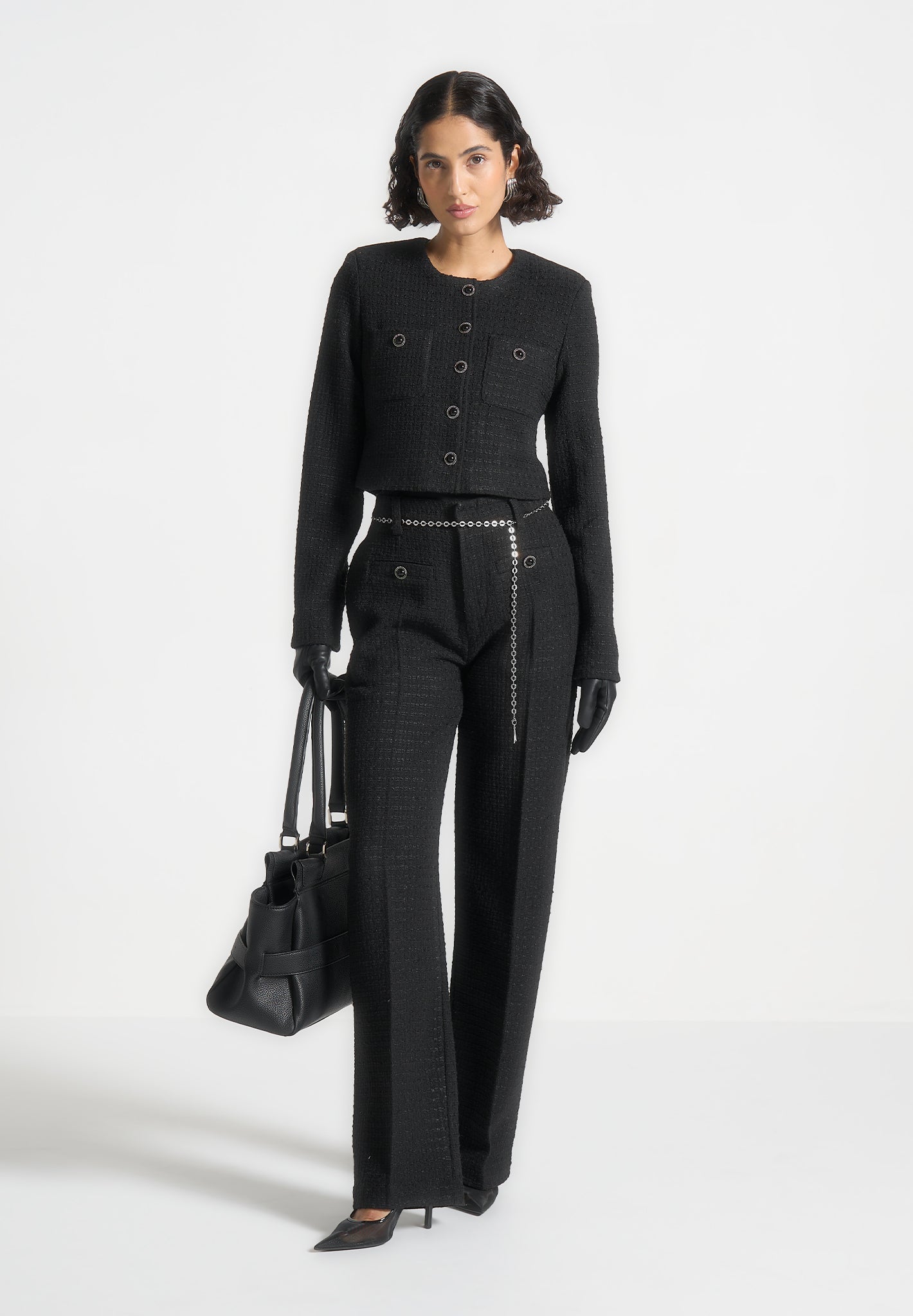 Tweed Trousers with Belt - Black