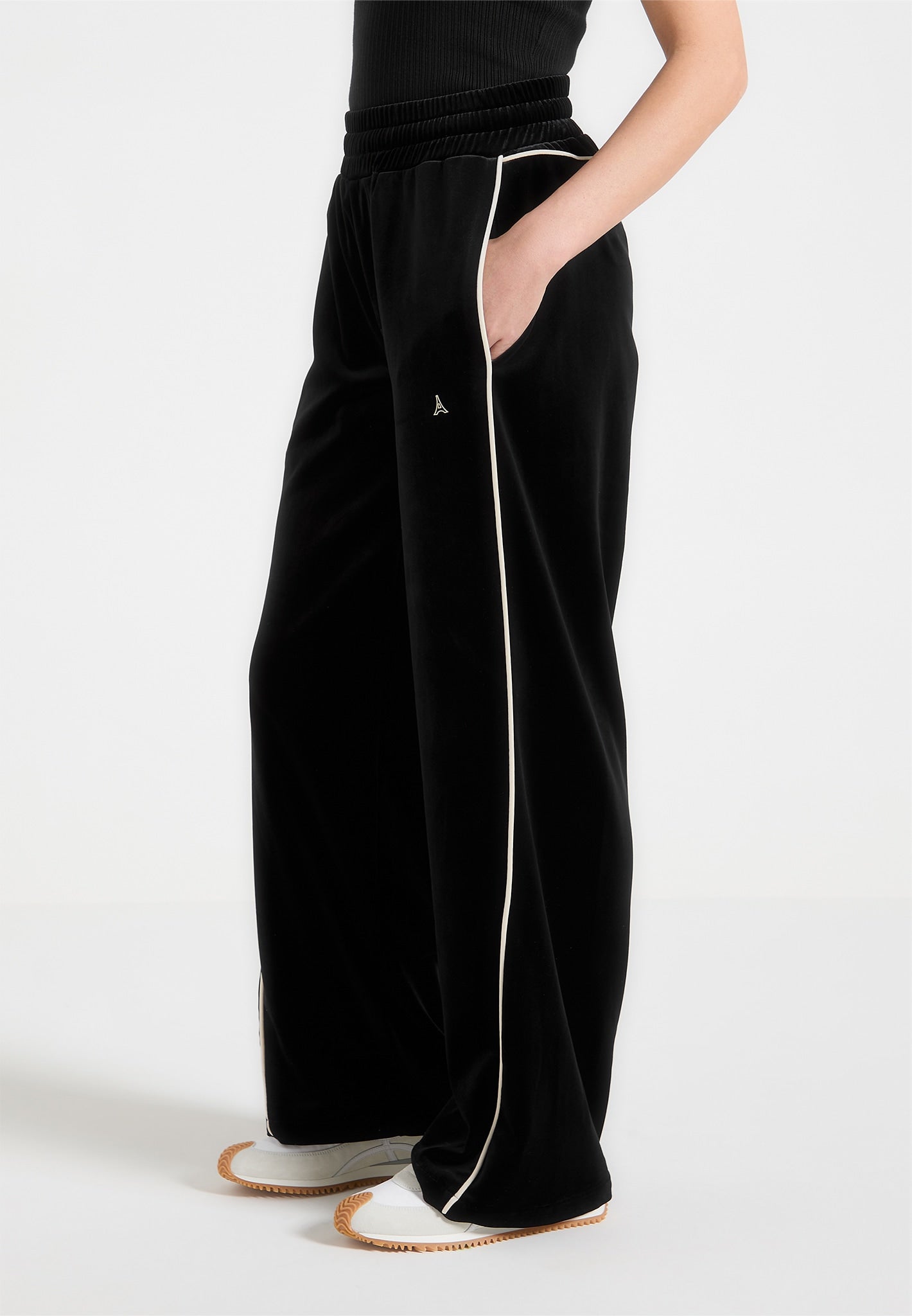 Eiffel Velour Straight Leg Joggers - Black