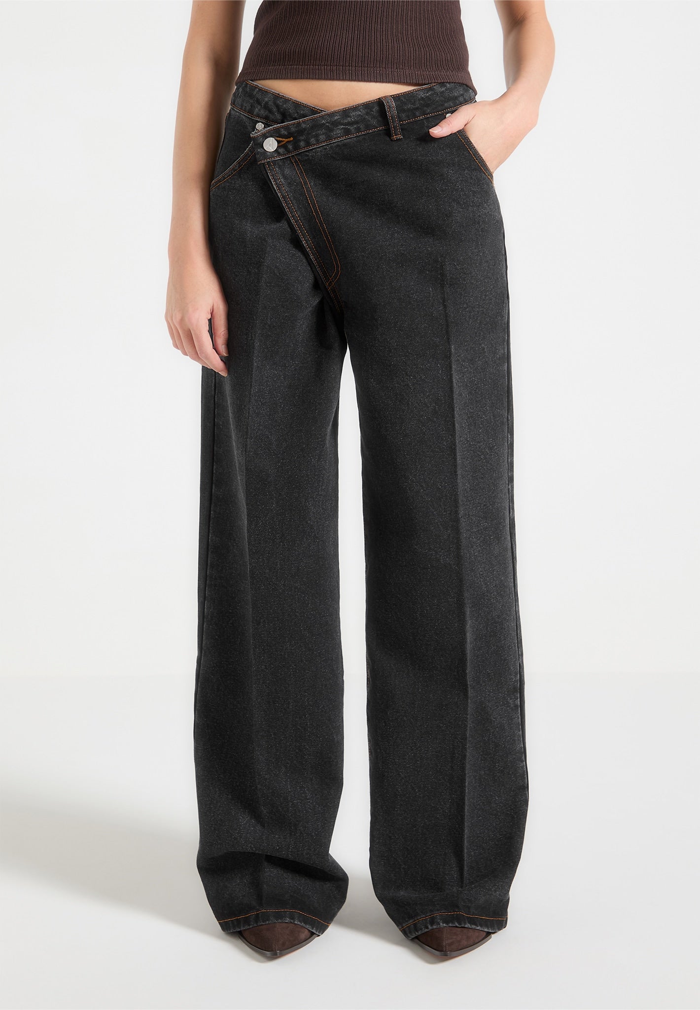 Wrapover Baggy Jeans - Black