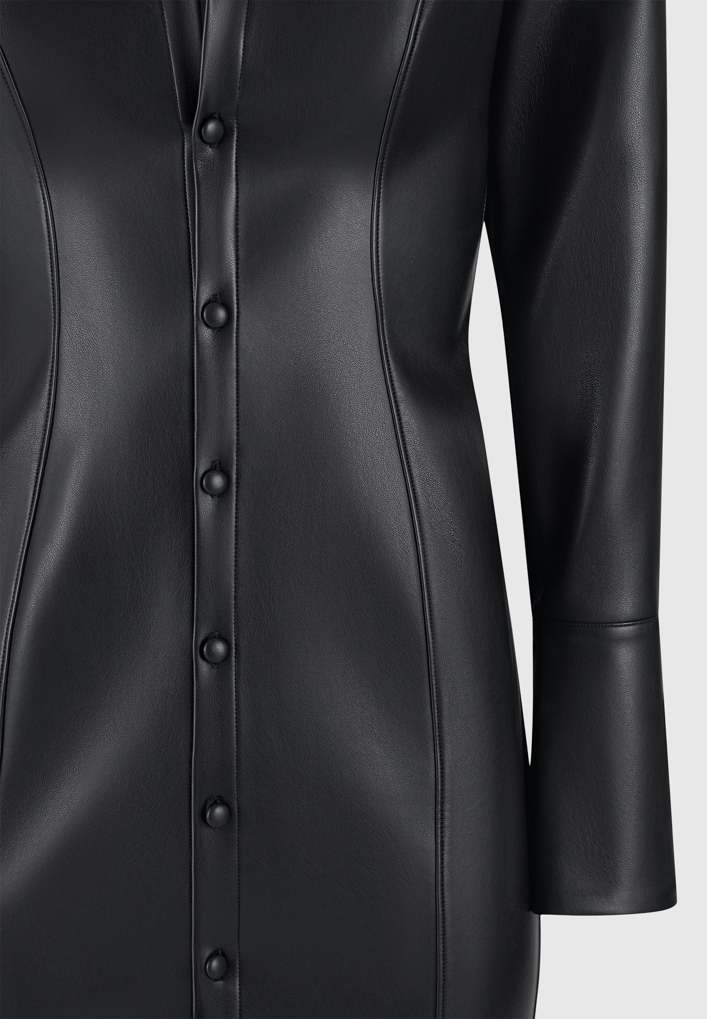 Leather Midaxi Shirt Dress - Black