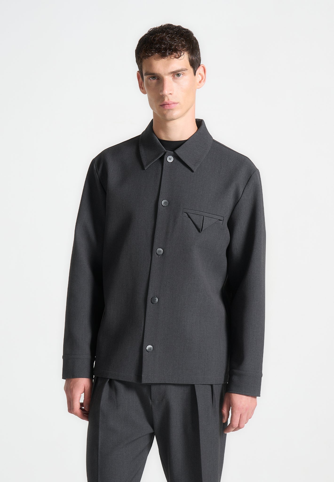 Hatched Tailored Overshirt - Grey