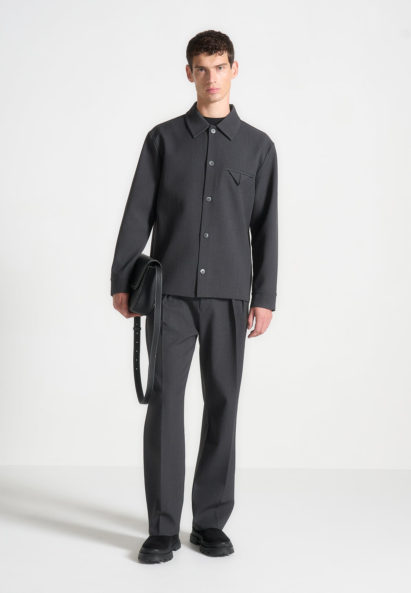 Hatched Tailored Overshirt - Grey