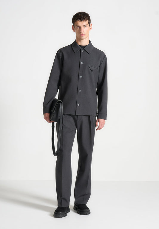 Hatched Tailored Overshirt - Grey