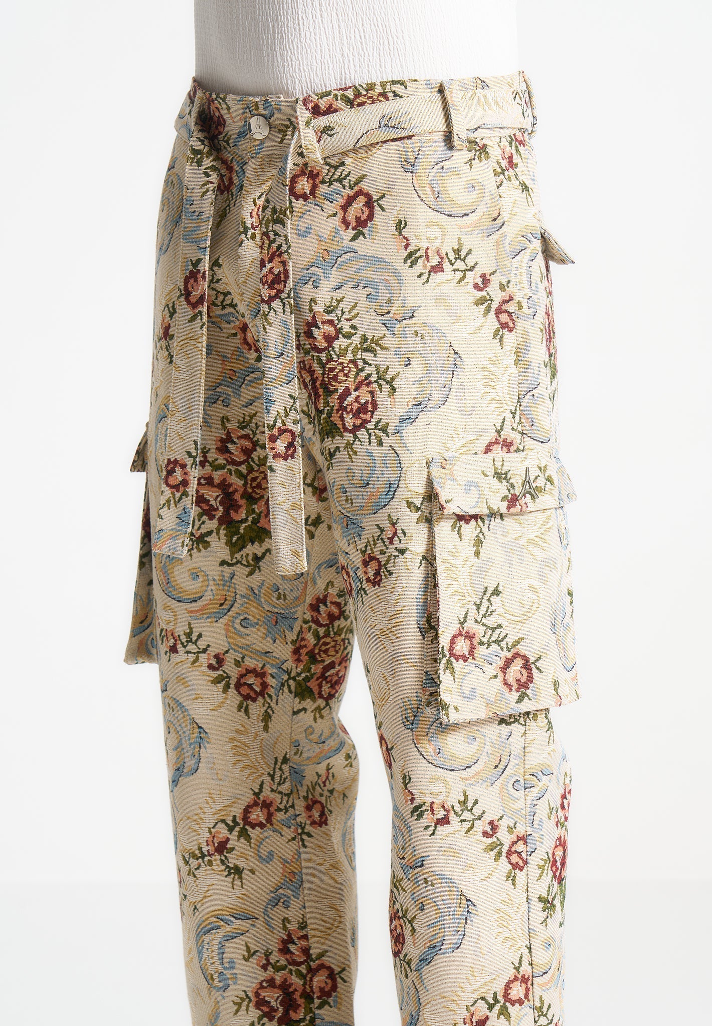 Jacquard Cargo Trousers - Beige