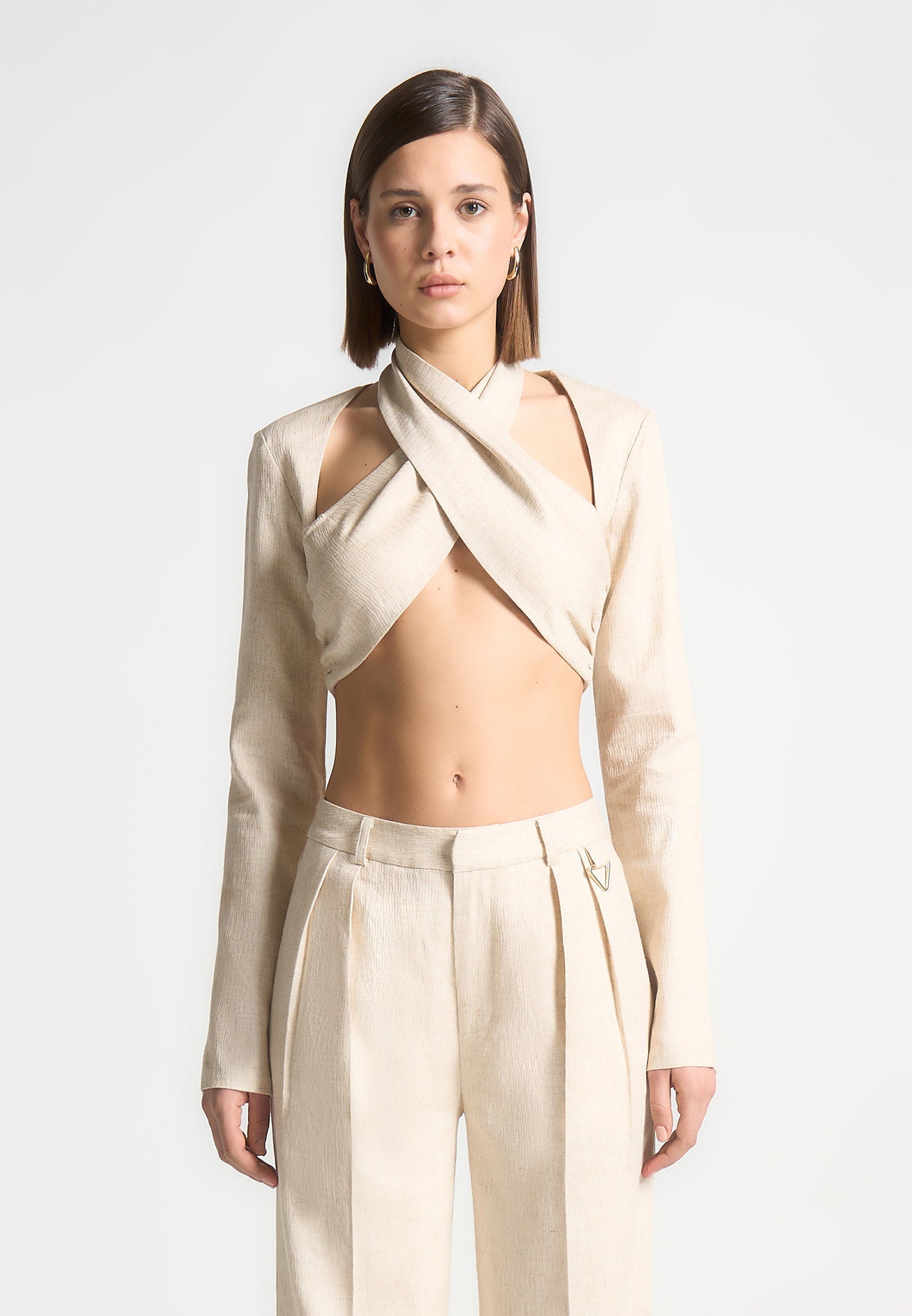 Linen Crossover Bolero Top - Natural