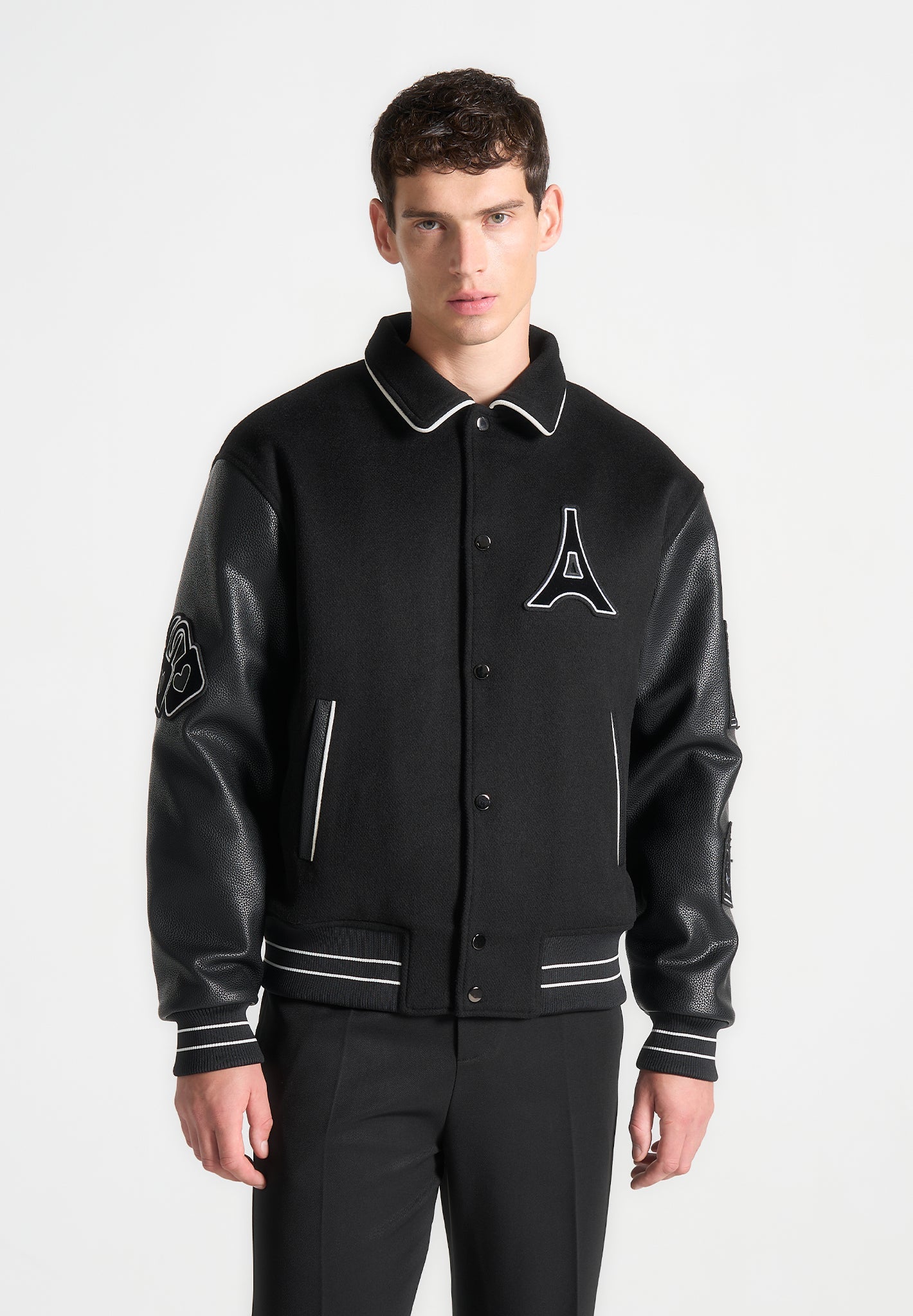 Mona Lisa Wool Blend Varsity Jacket - Black
