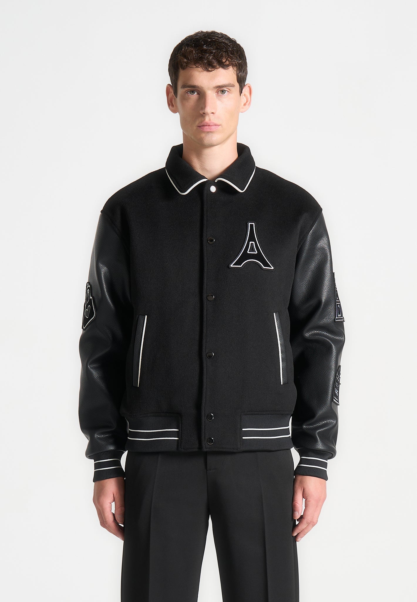 Mona Lisa Wool Blend Varsity Jacket - Black
