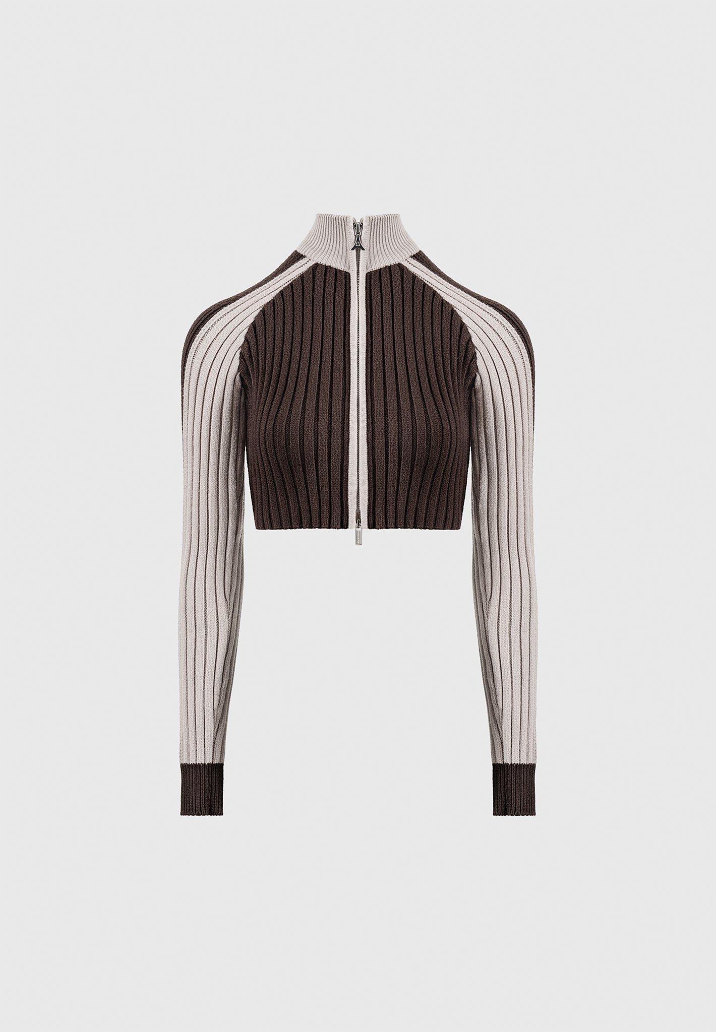 Rib Knit Track Jacket - Brown/Beige