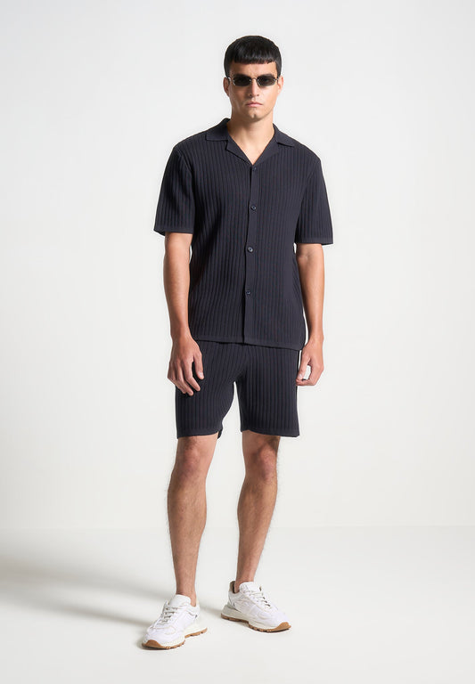 Ribbed Knit Shorts - Navy