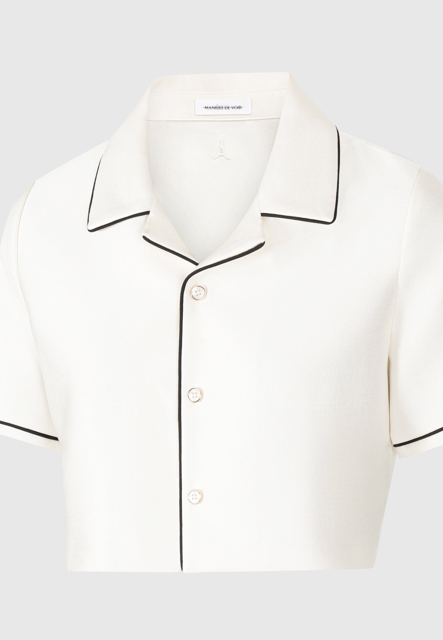 Satin Cropped Shirt with Piping - Cream