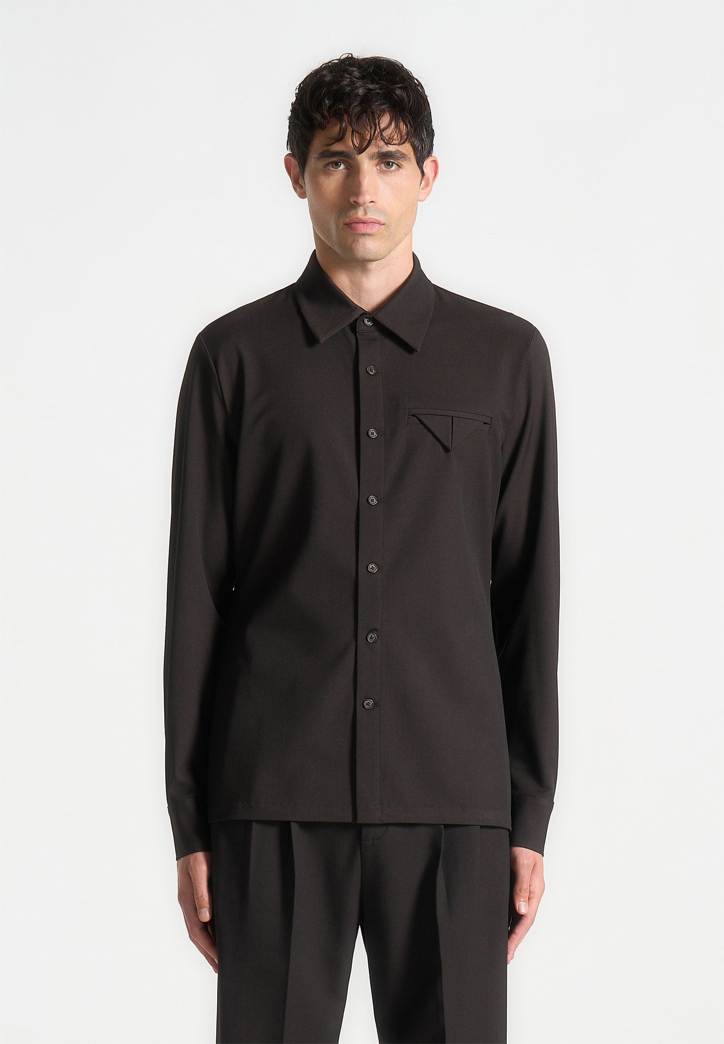 Slim Fit Tailored Stretch Shirt - Brown