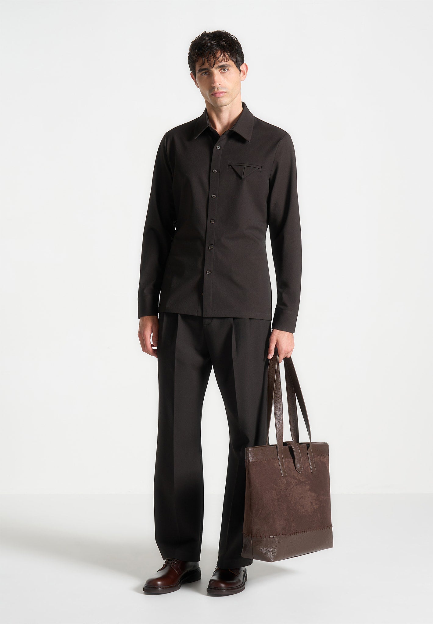 Slim Fit Tailored Stretch Shirt - Brown