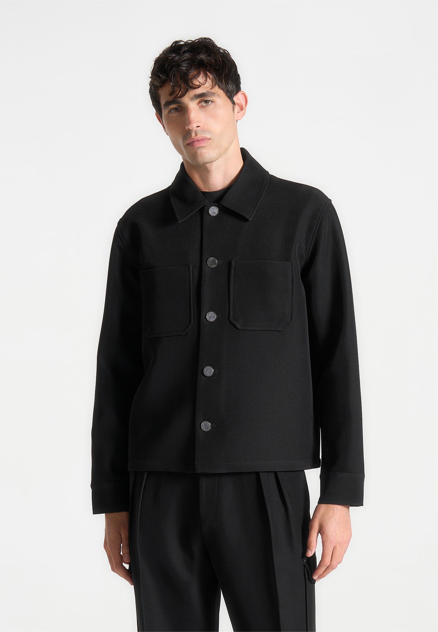 Twill Pocket Cropped Shirt - Black