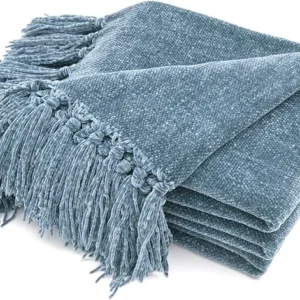 Chenille Knit Throw Blanket with Tassels